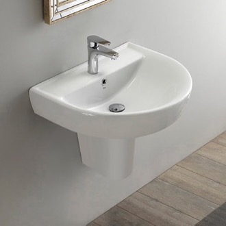 Bathroom Sink Round White Ceramic Semi-Pedestal Sink CeraStyle 003100U-S-PED
